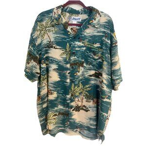 Utility Men's Hawaiian Shirt Teal Blue Surfing Waves Beach Sports Boats Sz L